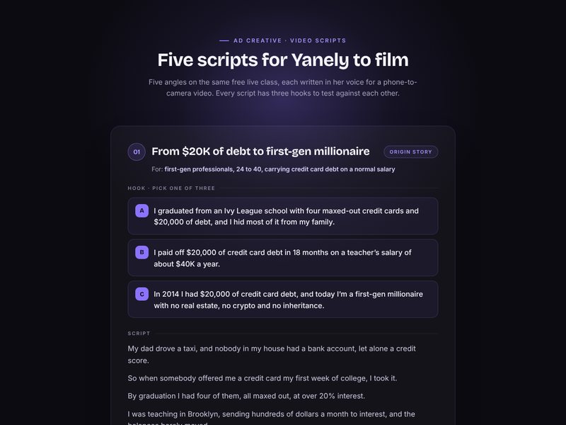 Ad creative scripts preview
